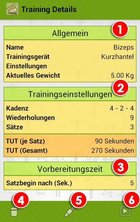 Android HIT-Timer Trainingsdetails